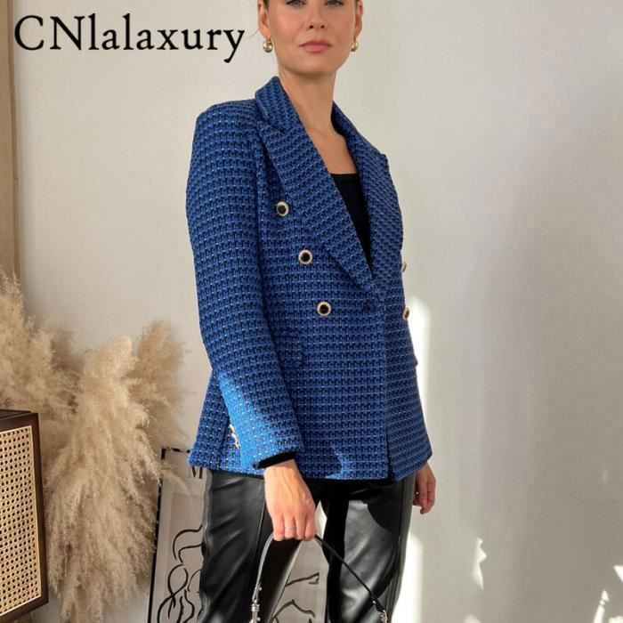 Manteau Blazer Vintage a manches longues en Tweed bleu pour femme vetement de bureau a Double boutonnage veste rose D50530 Blanc Cdiscount Pret a Porter
