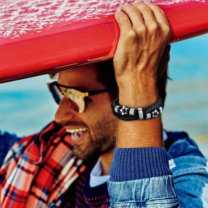 Bracelet Homme En Cuir Tressé Gravé "Je T'aime" - Fermoir Magnétique Acier Inoxydable - Cadeau Anniversaire, Noël, Fête Des Pères - 9