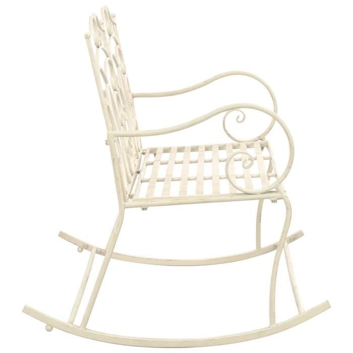 Banc De Jardin En Fer Blanc Crème Style Antique - Dimensions 146 Cm, Marque Aubaho, Neuf