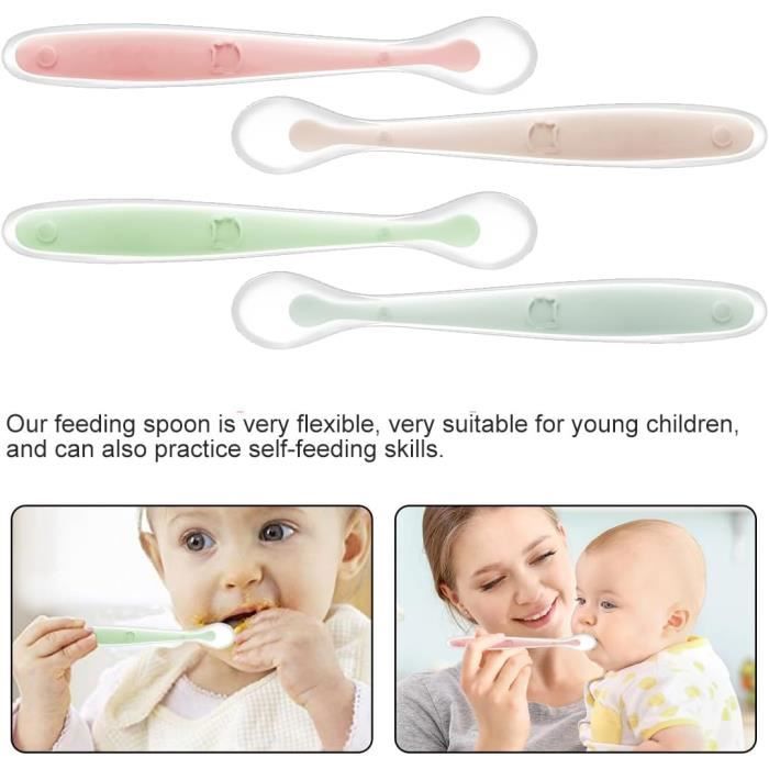4 Cuillères Bébé En Silicone Souple - Ergonomique Pour Début De Diversification Dès 1 Mois