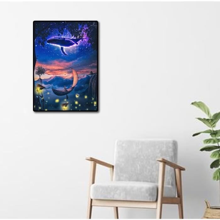 Kit Peinture Diamant 5D DIY Complet Square Drill Lune Mer 30x60cm Large Diamond Painting Forage Complet Peinture Par Numéros Broderie Diamant Strass Point De Croix Art Décoration Murale Pour Maison