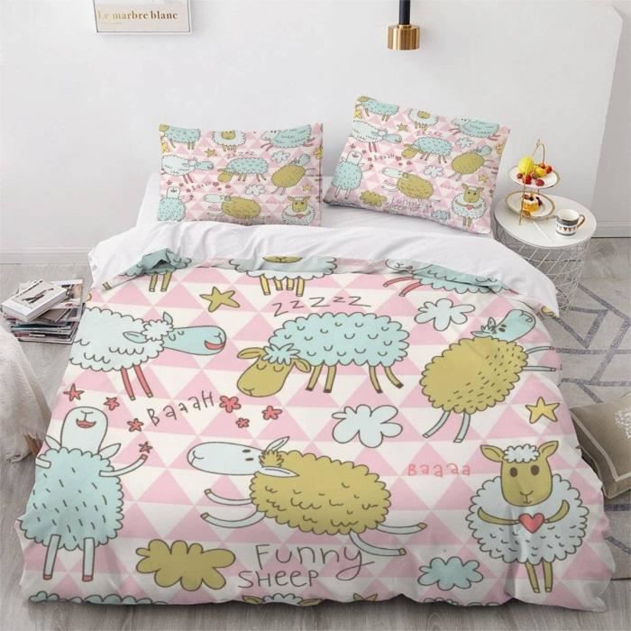 Mouton Housse De Couette 140X200 Enfant Ado Fille Animaux De Dessin Animé  Imprimé 3D Parure De Lit 2 Personnes Avec Fermetur[u42162] - Cdiscount  Maison