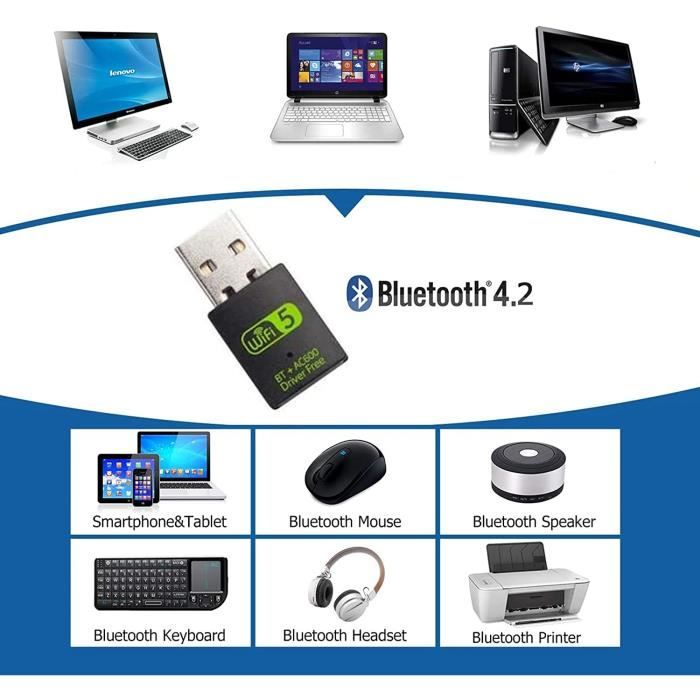 Adaptateur USB WiFi Bluetooth pour PC, 600Mbps Clé Dongle Double