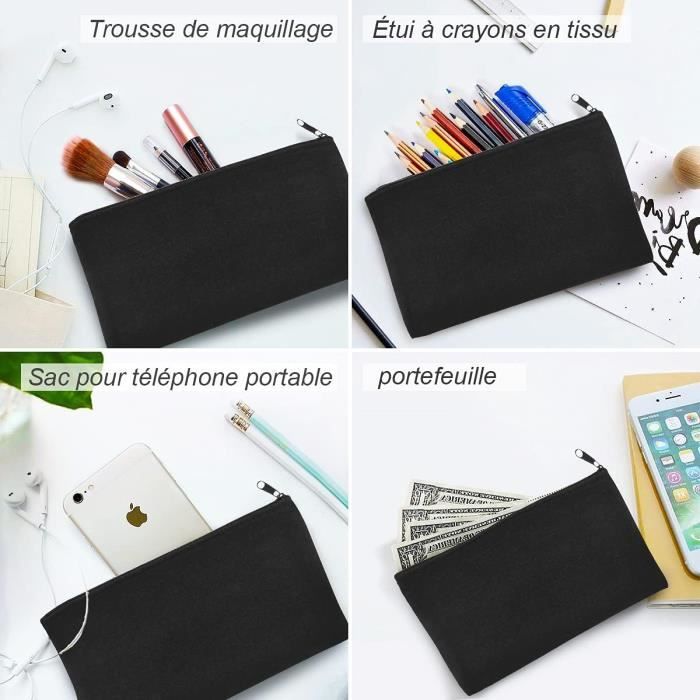 Rangement En Tissu Trousse,12PCS Tissu Zippée Trousse,Sacs à Glissière En Toile,DIY Vierge Toile