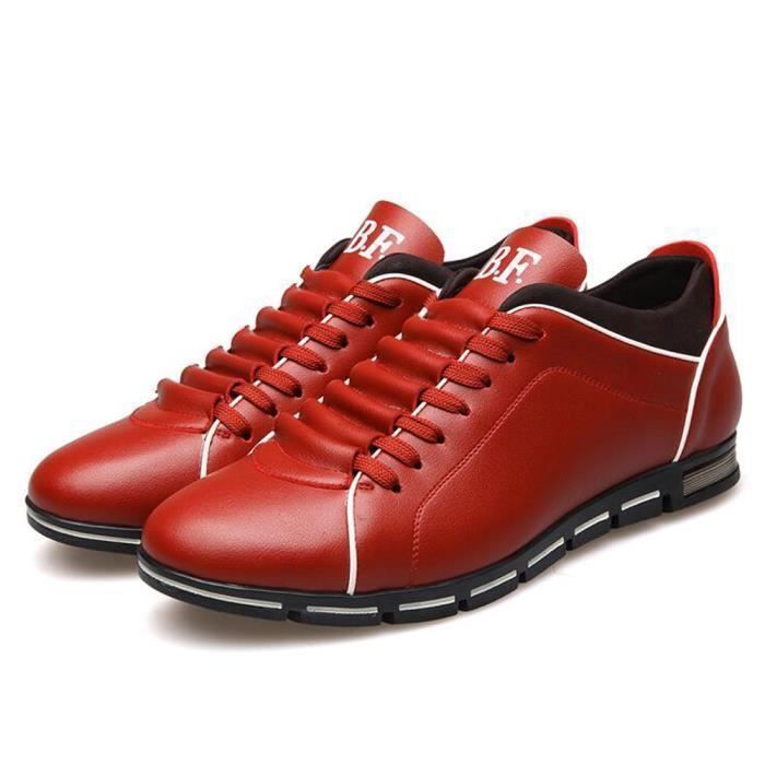 Basket Homme Lacet Chaussure Cuir Rouge