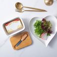 Assiette,Boîte à beurre en céramique nordique couvercle en bois avec couteau plaque d'étanchéité - Type butter container-3