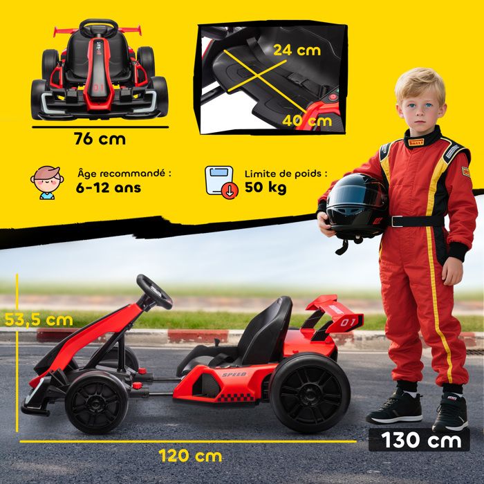 Kart De Drift électrique 24V – Moteur Brushless 180W, Dérive, Pneus Spéciaux, Siège Confort, Jaune, Pour Enfant Dès 6 Ans