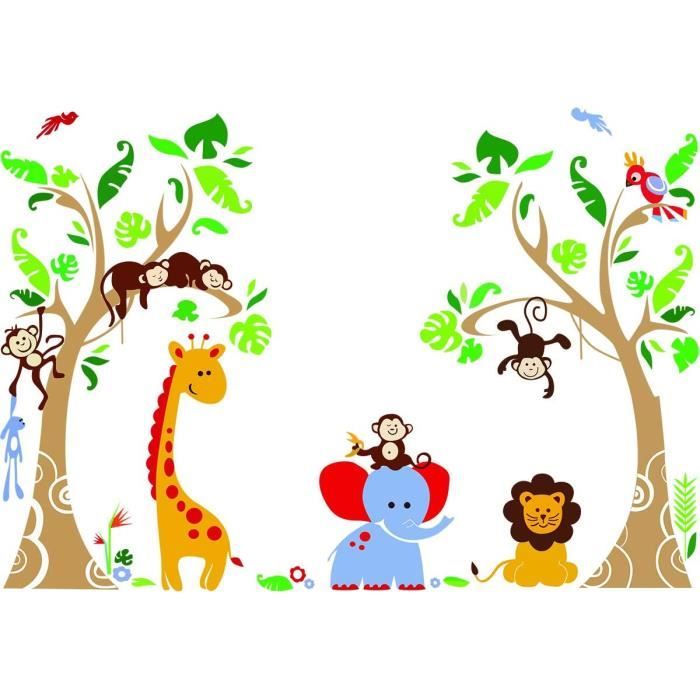 Acheter Autocollants muraux d'animaux de la forêt, sparadrap pour chambres  d'enfants, chambre de garçons, dessin animé, girafe, singe, éléphant,  zèbre, arbres, fresque en vinyle