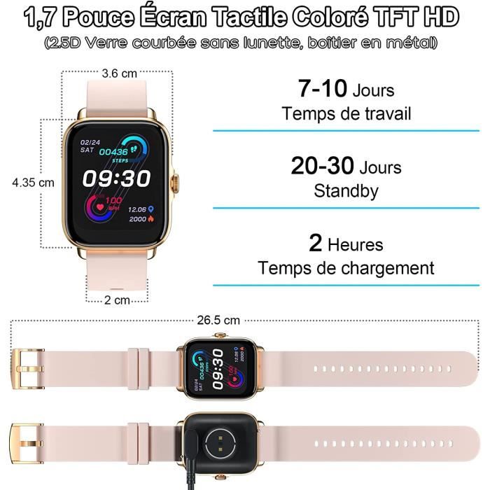 Montre Connectée Repondre Appel et SMS, 1.7 Smartwatch Sport Tactile Homme  Femme Adulte Android iOS, Tracker d'activité/Podometre/Moniteur de  Fréquence Cardiaque et Sommeil/Etanche, Watch Noir : :  High-tech