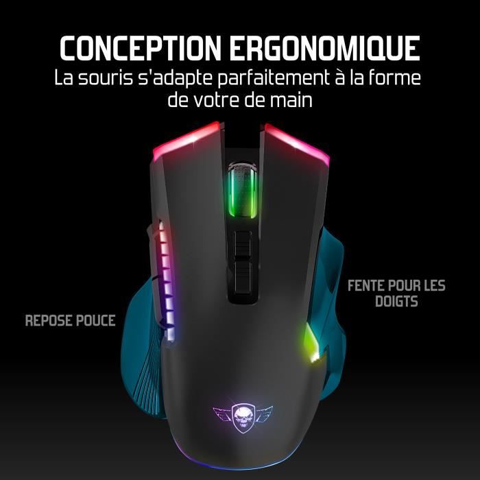 Spirit of gamer Souris Gaming Sans Fil PRO-M9 rechargable et RGB