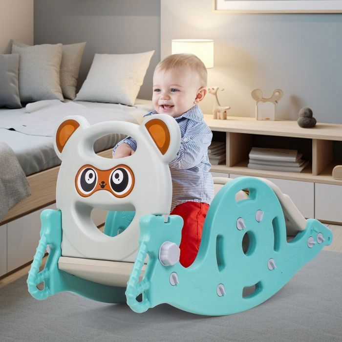 Toboggan Cheval à Bascule 4 En 1 – Toboggan, Panier Basket, Zone D'Attente – Pour Enfants 1-6 Ans, 40 Kg Max