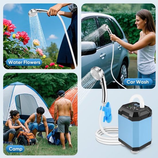 Aomiun Douche De Camping Portable – Pompe Rechargeable, écran Numérique, Réglable, Pour Camping-car Et Extérieur