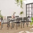 Table de jardin plateau effet bois structure acier 180 cm avec 6 chaises en acier incluses -0