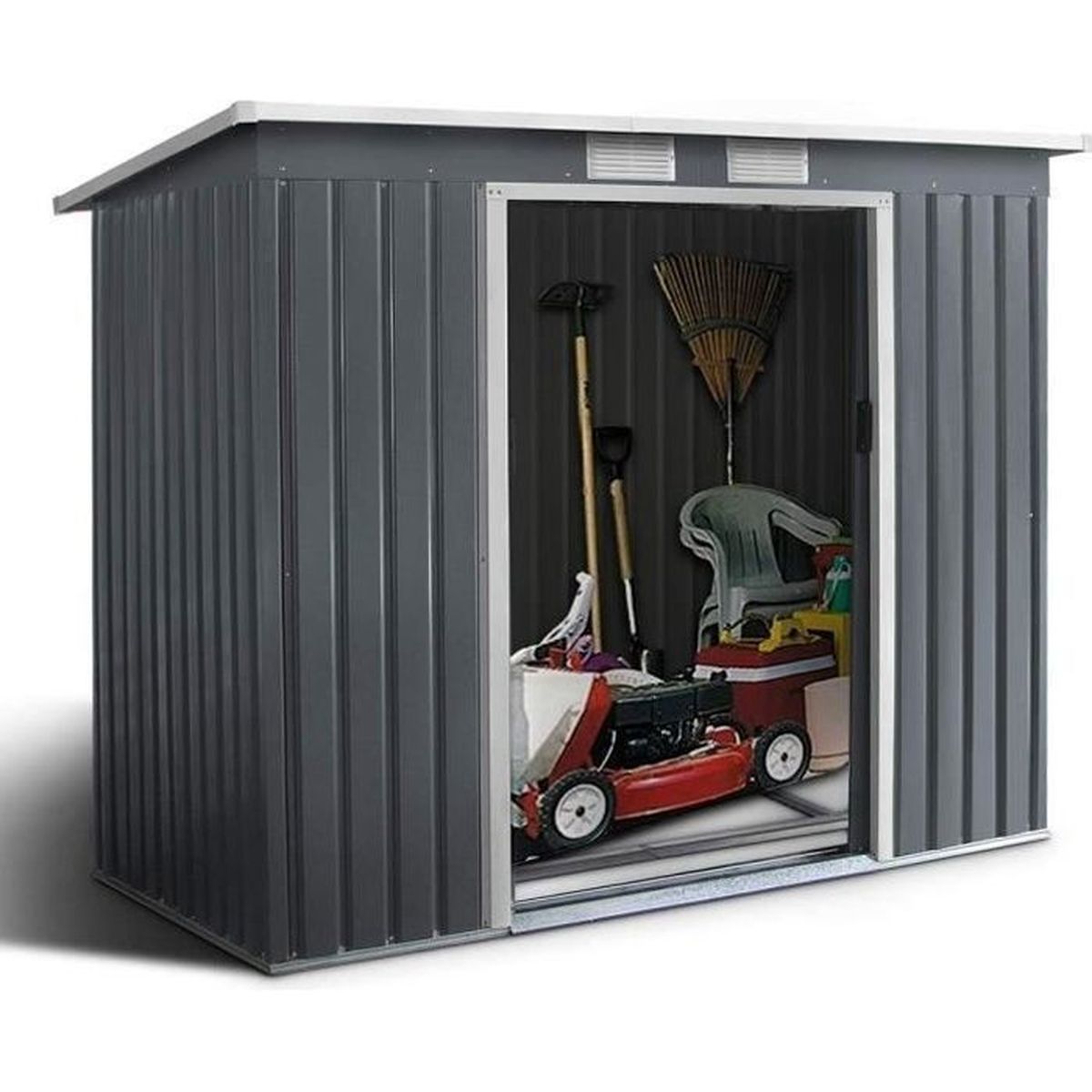Abri De Jardin A Outil Abri Metal Rangement Jardin Avec Porte Coulissante Et Fenetre Gris Blanc 213x130x173cm Toit Plat Achat Vente Abri Jardin Chalet Abri De Jardin A Outil Cdiscount