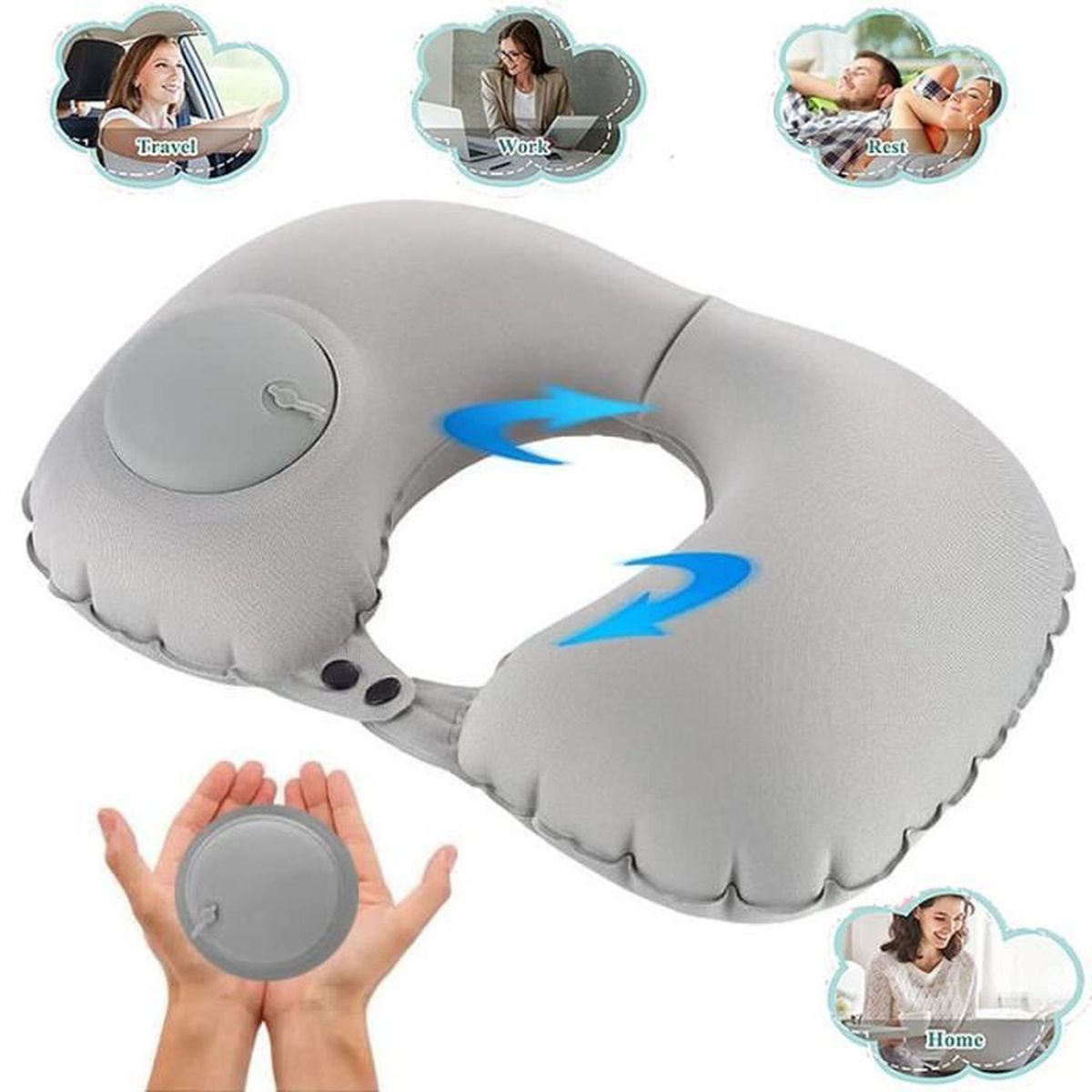 Oreiller De Voyage Gonflable SUTAFOR - Compact Pliable - Tissu TPU - 46x30 Cm - Pour Camping, Plage, Voiture - 8