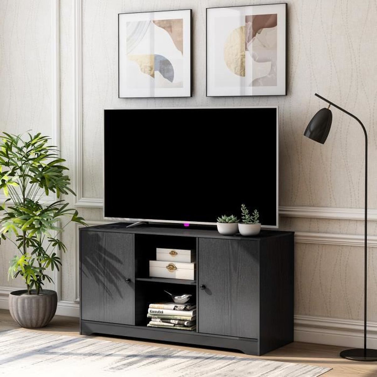 Noir//expresso Meuble TV large à 3 étages design simple et élégant pour salon