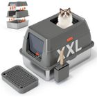 UNHO Bac à Litière pour Chat en Acier Inoxydable avec Couvercle, Maison de Toilette Fermée XXL pour Chats avec Pelle 60x40x40cm
