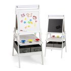 Tableau Enfant 3 en 1 - DREAMADE - Chevalet Enfant Double Face - Rouleau de Papier - 3 Pots de Peinture - 2 Boîtes en Tissu - Blanc