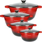 Marmites - Cheffinger - Lot de 4 - Revêtement Antiadhésif Marbre - Poignées en Silicone - Couvercle Transparent