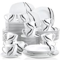 Veweet TERESA 60pcs Service de Table Porcelaine 12pcs Assiette Plate / Assiette à Dessert / Assiette Creuse / Tasse avec Soucoupes