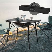 ML-Design Table de Camping Pliante Noir, 90x51,5 cm, Aluminium, Réglable en Hauteur 46-66,5 cm, Plateau de Table Enroulable, Table d