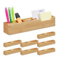 8 x Schreibtisch Organizer Bambus, 11 Fächer Aufbewahrungsbox, Stifteköcher, Büro Organizer, HxBxT: 6 x 32 x 7 cm, natur