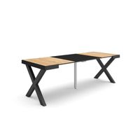 Table console extensible, 220, Pour 10 personnes, Pieds bois massif, Chêne et noir, RF2790