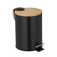 WENKO Poubelle à pédale Tortona avec frein de chute Easy-Close, Mini poubelle salle de bain 3L, Acier - bambou, noir - marron