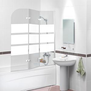 PORTE DE BAIGNOIRE Eulenke Pare-baignoire pivotant à 180degré sanitaire 6mm Nano glass 3 parties 120x140cm blanc BAIGNOIRE