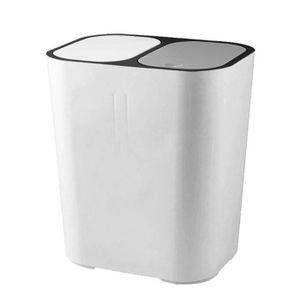 chambre poubelle en plastique capacité de 2 x 15 L salle de bain YUSHI Poubelle de cuisine cylindrique amovible pour bureau avec 2 compartiments double conteneur avec séparateur gris 