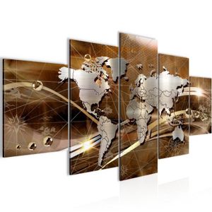 TABLEAU - TOILE Runa art Tableau Décoration Murale Carte du Monde 150x75 cm - 5 Panneaux Deco Toile Prêt à Accrocher 106853b