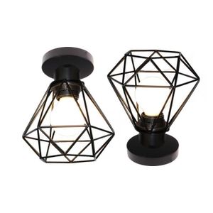 PLAFONNIER UNI Lampe de Plafond 16cm Noir 2 Pack Plafonnier Cage Diamant en Métal Luminaire pour Chambre Couloir Salon