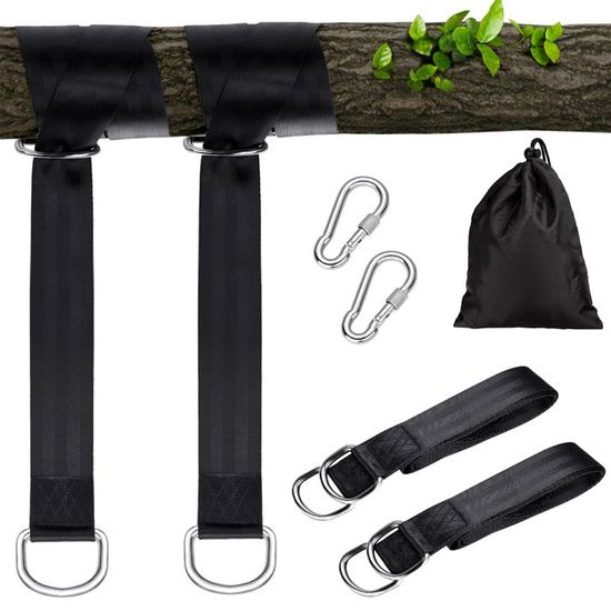 Kit De Fixation Pour Balançoire & Hamac - 2 Sangles Polyester 30 Cm Avec Mousquetons, Charge 200 Kg