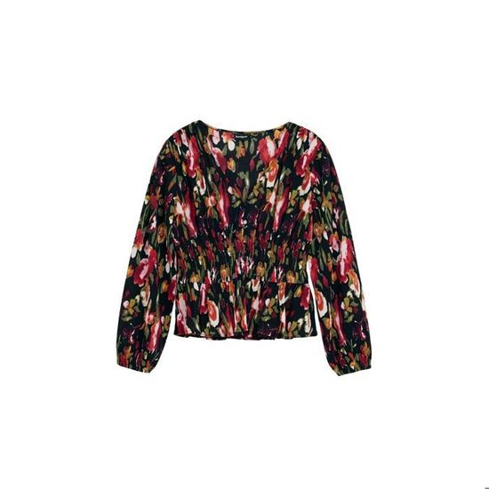 Haut Femme Desigual Noir - Manches Courtes - Motif Floral - Neuf Avec étiquettes
