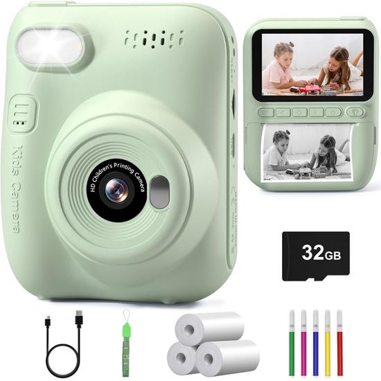 Appareil Photo Instantané Enfant – 2,4 Pouces, 1080P, 24MP, 32 Go, Impression Thermique, Jeux Et MP3 – Dès 3 Ans