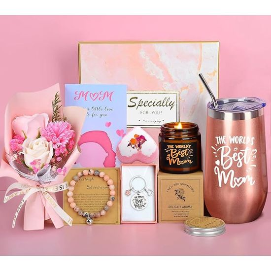 Bougies Parfumées Cadeau Maman - 4 Bougies Soja, Message Best Mom Ever, Coffret Métal Réutilisable