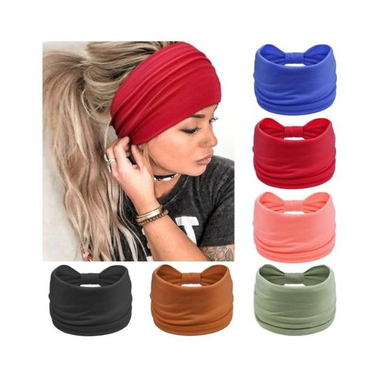 Lot De 6 Bandeaux Cheveux Femme Boho élastiques Large - Couleurs Assorties, Parfait Pour Le Sport Et Le Quotidien !