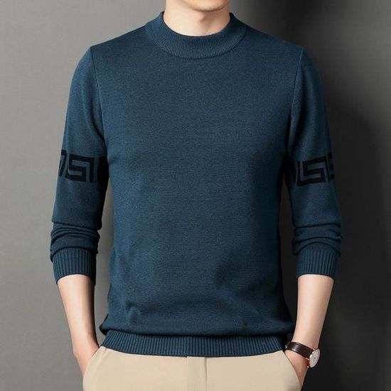 Pull homme tendance bicolore à col rond