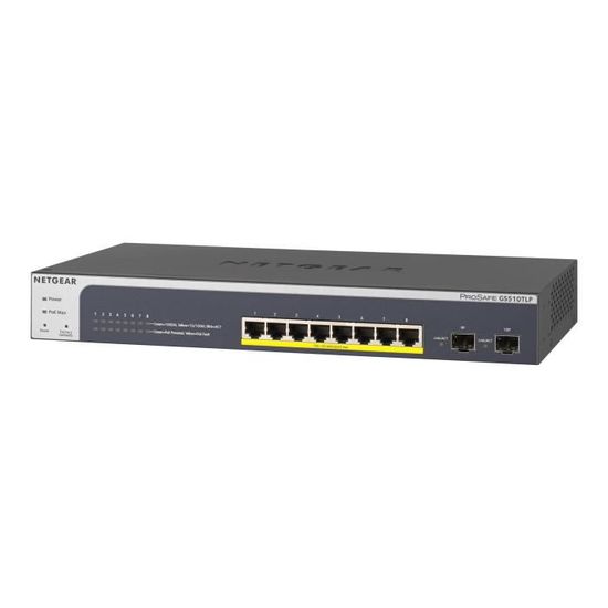 NETGEAR Switch GS510TLP Smart switch Web manageable ProSAFE® 8 ports 10/100/1 000 PoE+ avec 2 slots SFP Gigabit