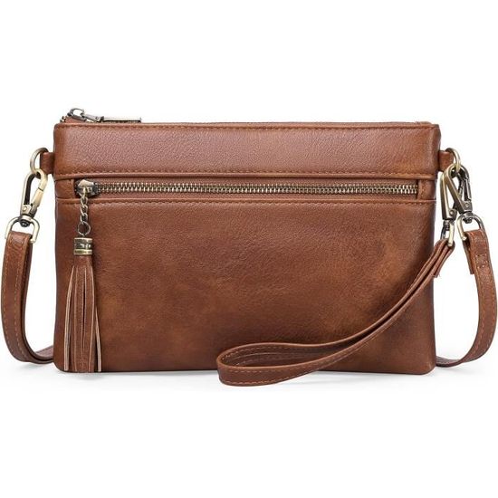 Sac Bandoulière Et Porte-monnaie Ferchi - Kaki, Daim, Cuir, Réversible, Neuf Sans étiquettes