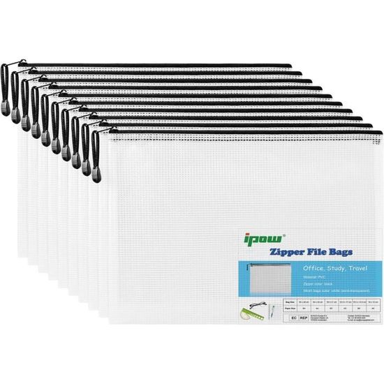 ipow 30 Pcs A5 Pochette à Document/Sac de Fichier en Plastique PVC Mesh Zip Classeur Dossier Chemise Imperméable, Ranger Papiers ou Fournitures,Voyage,Bureau Accessoires etc – Multicolore