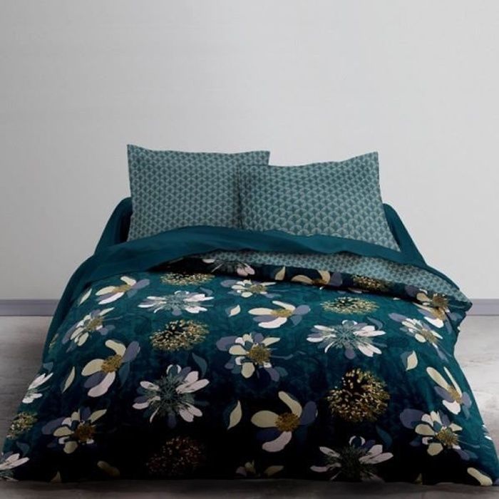 Housse de couette Zippée Art Déco Fleuri 19 - 220x240 + 2 taies carrées 65x65