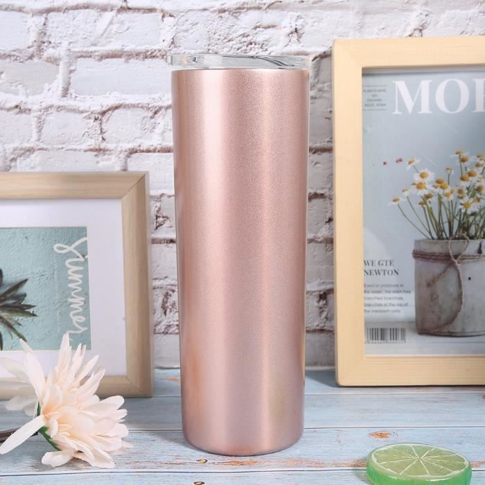 20oz Tasse de voyage en acier inoxydable tasse à eau avec couvercle pour café, thé, boissons chaudes ou froides(Or rose brillant