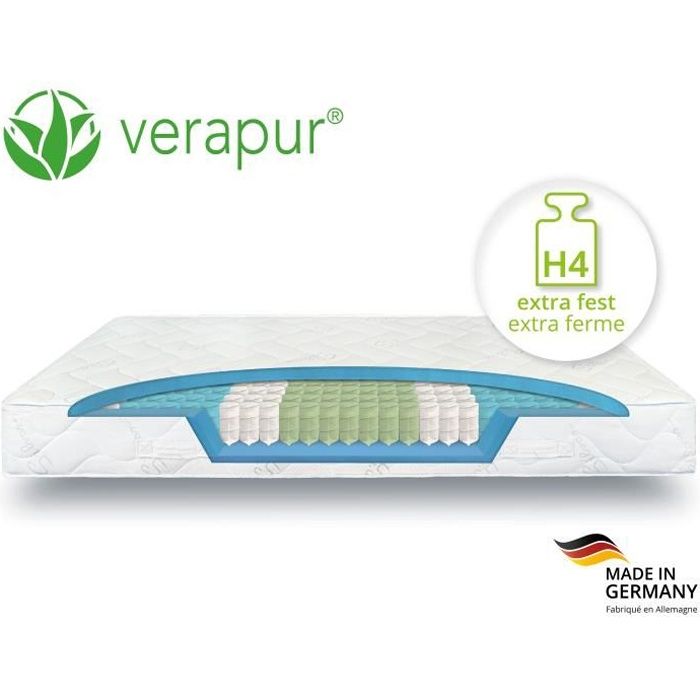 Matelas Verapur OrthoPlus Titan 160x200cm ressorts ensachés - Extra-ferme - 23cm Epaisseur + 7-Zones Ergonomique - OEKO-Tex