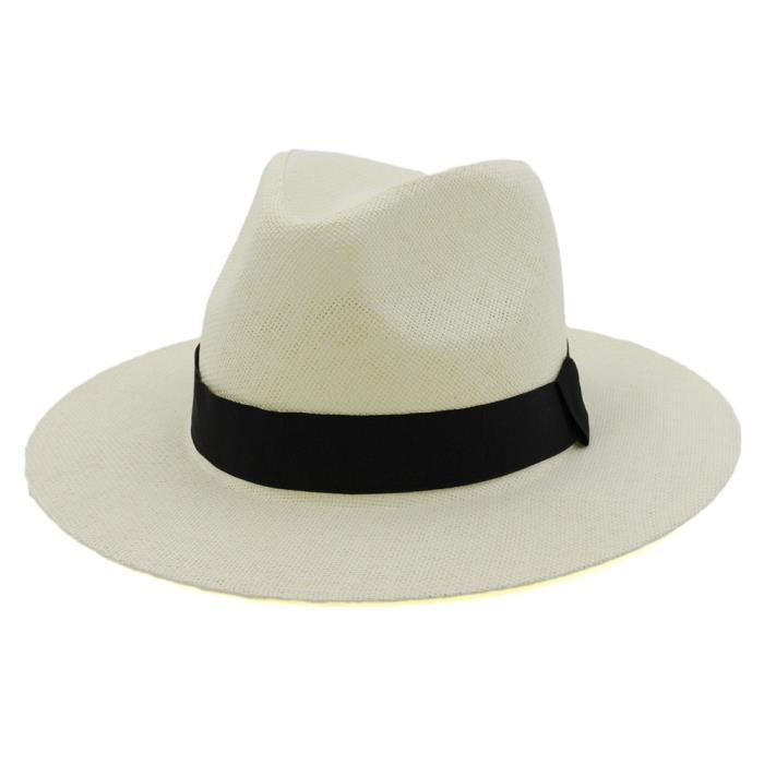 milk white Taille unique -Chapeau de paille d'été pour hommes et femmes, Chapeau de plage, Style britannique, Fedora, Sombrero