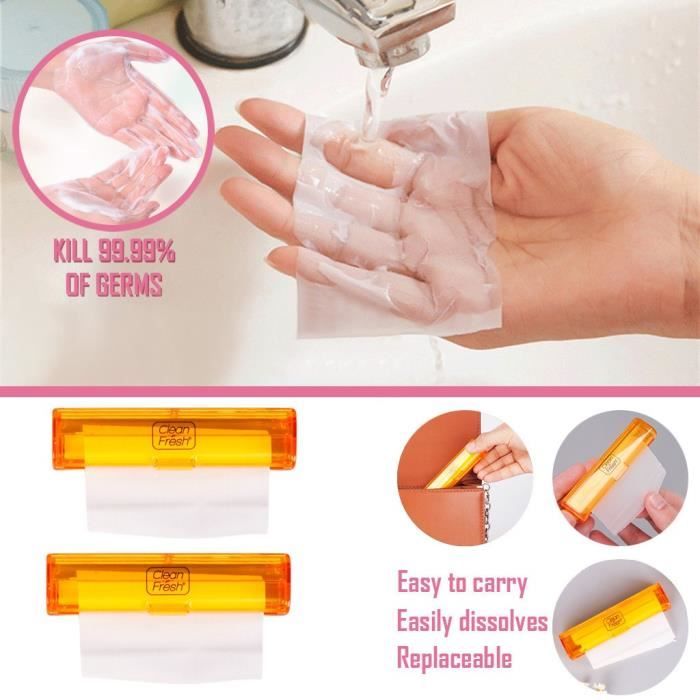 Tablettes jetables 2PC Tablettes portables de lavage des mains Rouleaux de papier de savon soluble LDM200320039D_Gaoqiaoe