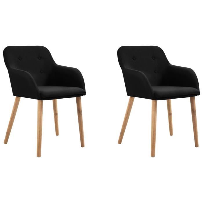 Elégant Lot de 2 Chaises de salle à manger Design Moderne - Fauteuil Siège de Salon Noir Tissu et chêne massif ☺14691