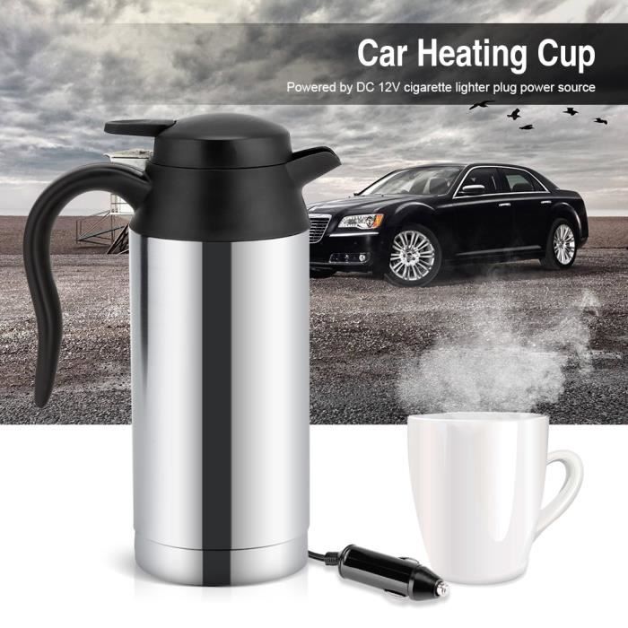 Bouilloire electrique Bouilloire en acier inoxydable de Voiture Voyage Bouteille Chauffante Café Eau 12V 750ml -CYA