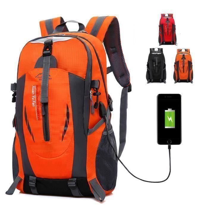 Letouch Mode unisexe Voyage à dos de randonnée Sports de plein air Camping Daypack Sac à dos USB Port de charge