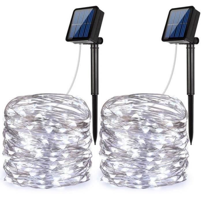 2 packs de guirlandes solaires blanches, (100 DEL, 2 modes), guirlandes étoilées, guirlandes en fil de cuivre de 33 pi - 10 m, lumiè